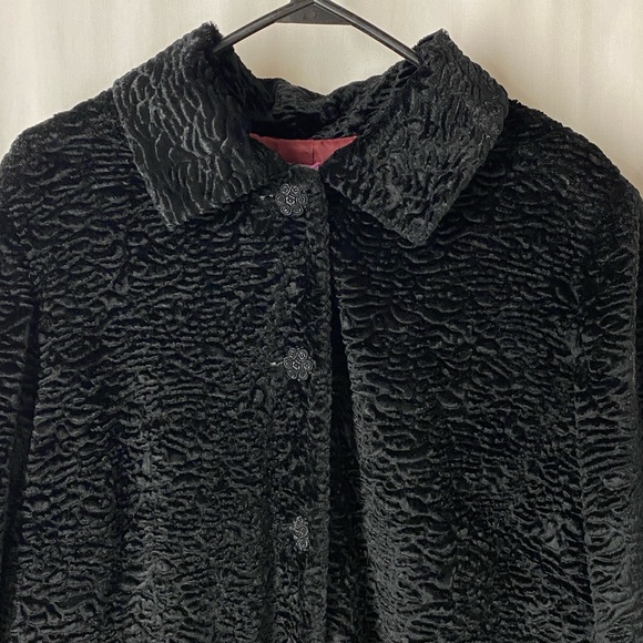 J.Jill 1x Vintage Style Swing Coat Plush Thick Crushed Velvet Pockets Black - Picture 4 of 11